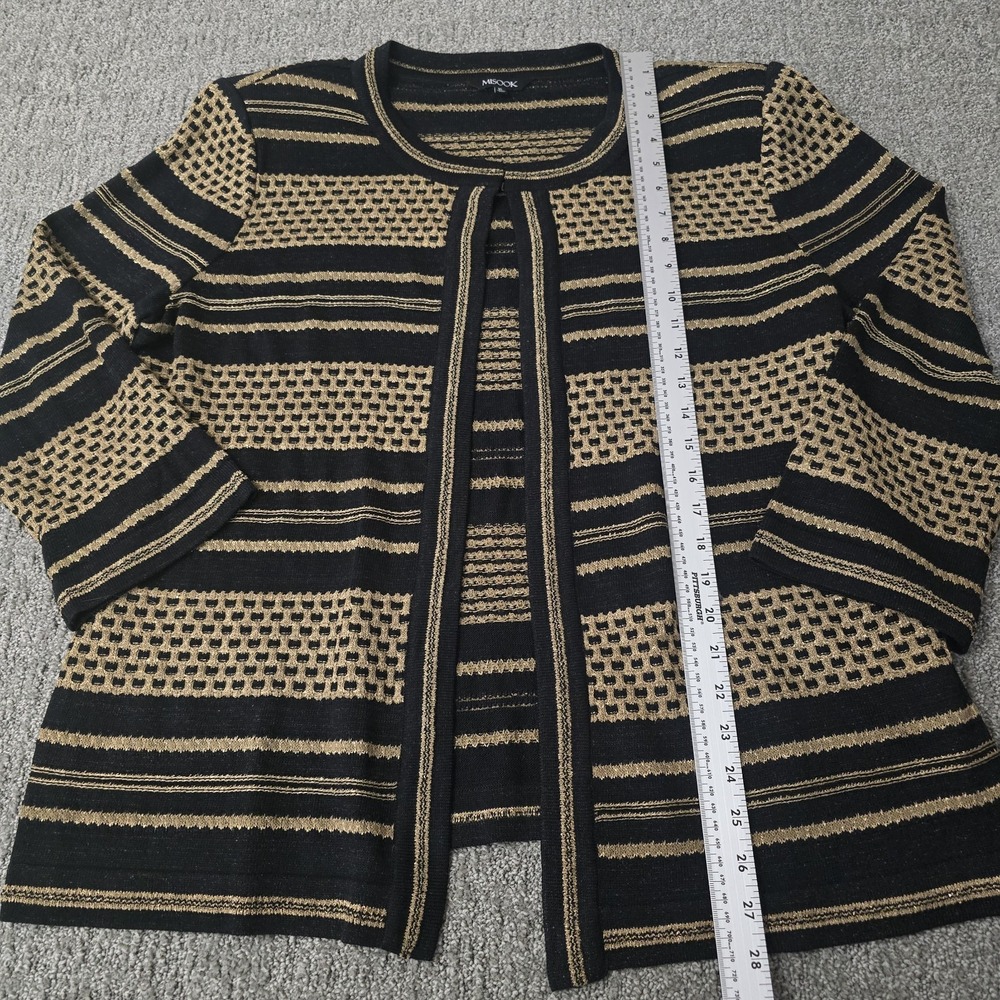 Misook Black Gold Metallic Knit Open Front Cardigan Jacket XL Career Party - Picture 4 of 6